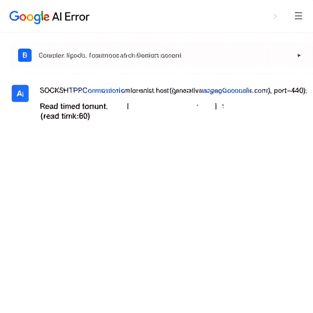 [Google AI Error] SOCKSHTTPSConnectionPool(host='generativelanguage.googleapis.com', port=443): Read timed out. (read timeout=60)
