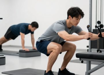 Advanced Gym Workout: Deep Squats on Bench and Elevated Plank Exercises