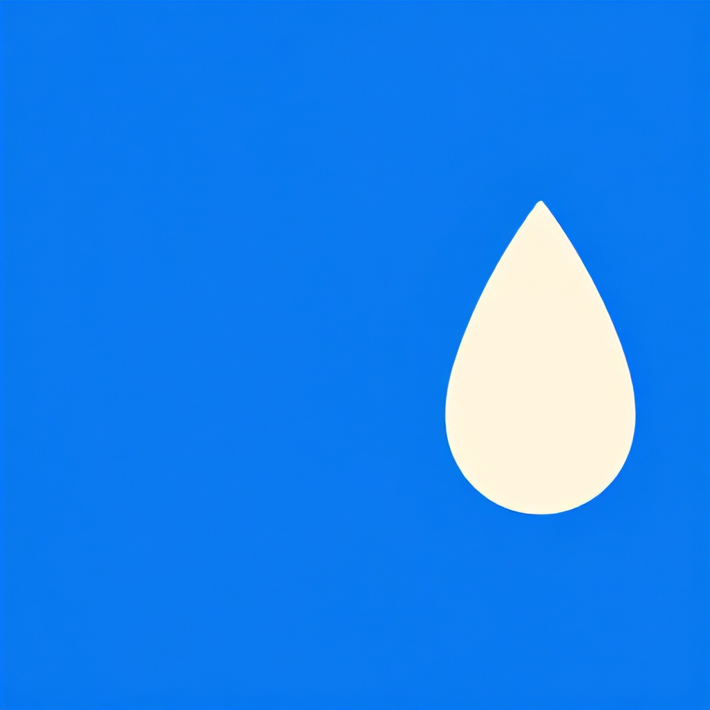 This image features a vibrant blue background with a singular, pale, teardrop-shaped object positioned on the right side. The overall aesthetic is minimalist and graphic, utilizing a stark contrast between the bright, saturated background and the neutral-toned shape.