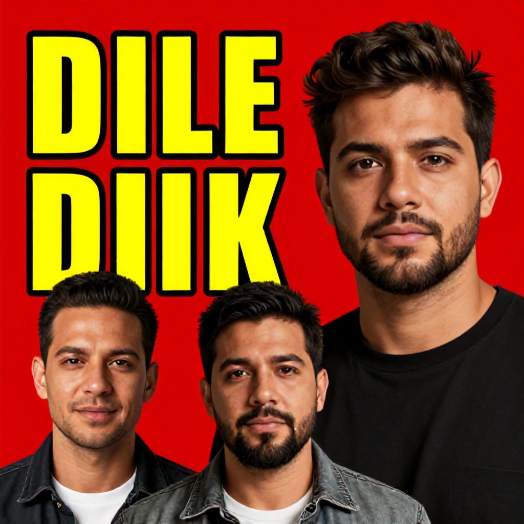 The image is a digital graphic with a bright red background. Three portraits of men are featured, two smaller ones on the left and a larger one on the right. Bold yellow text overlays the upper left portion of the image, with contrasting black outlines.