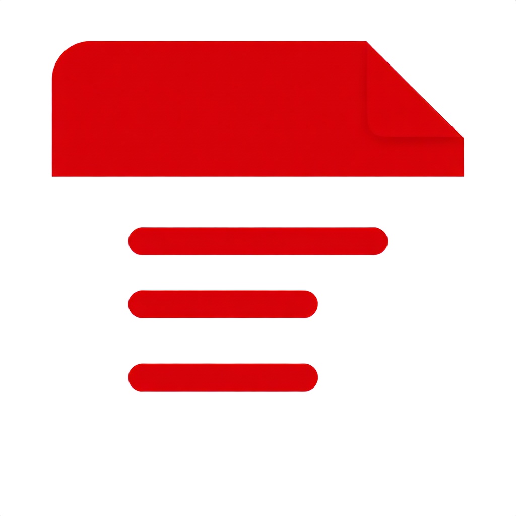 This digital icon represents a document file, featuring a white sheet with a folded top-right corner. A bold red banner is placed across the upper section, complemented by a stylized red graphic in the center of the page. The simple design uses a high-contrast color scheme to clearly signify a specific type of digital media or link.