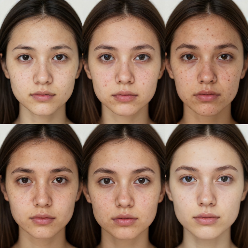 This image is a composite of three close-up portraits featuring young women with visible skin conditions such as acne and hyperpigmentation. Each individual is captured in a natural setting with soft, direct lighting that highlights their skin textures. The overall mood is one of vulnerability and authenticity, normalizing the reality of living with varying skin concerns.