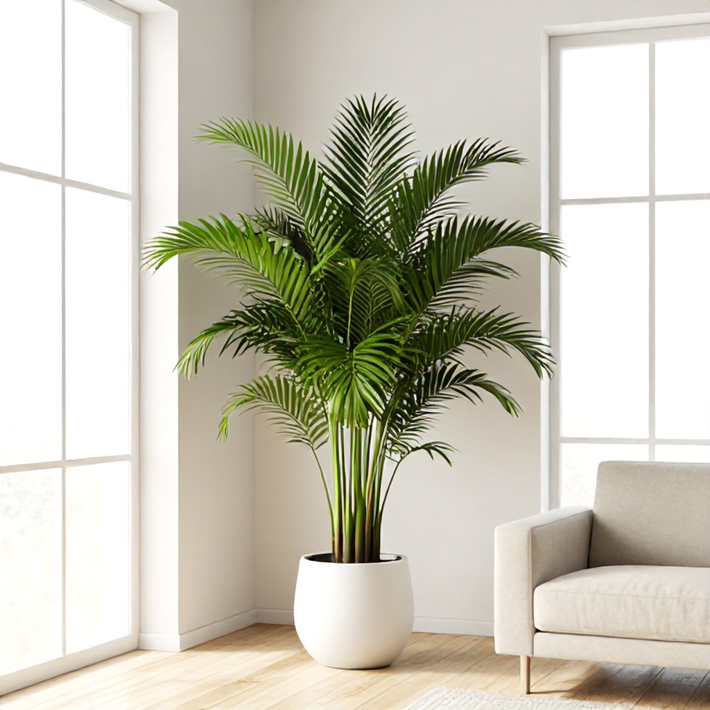 Minimalist Interior Design Featuring a Large Green Indoor Palm Plant