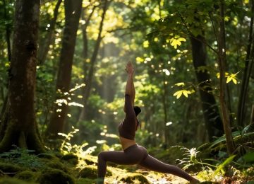 Outdoor Yoga and Fitness Routine in a Forest for Well-being
