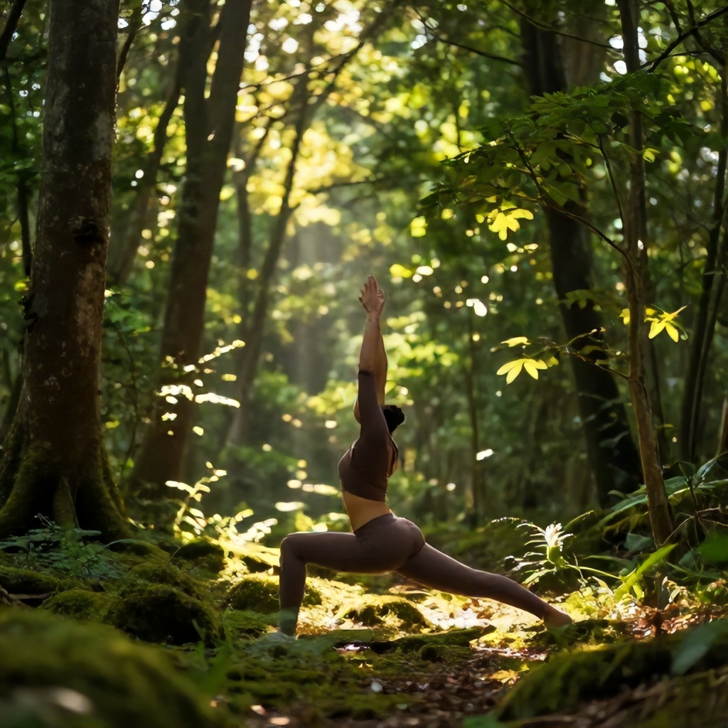 Outdoor Yoga and Fitness Routine in a Forest for Well-being