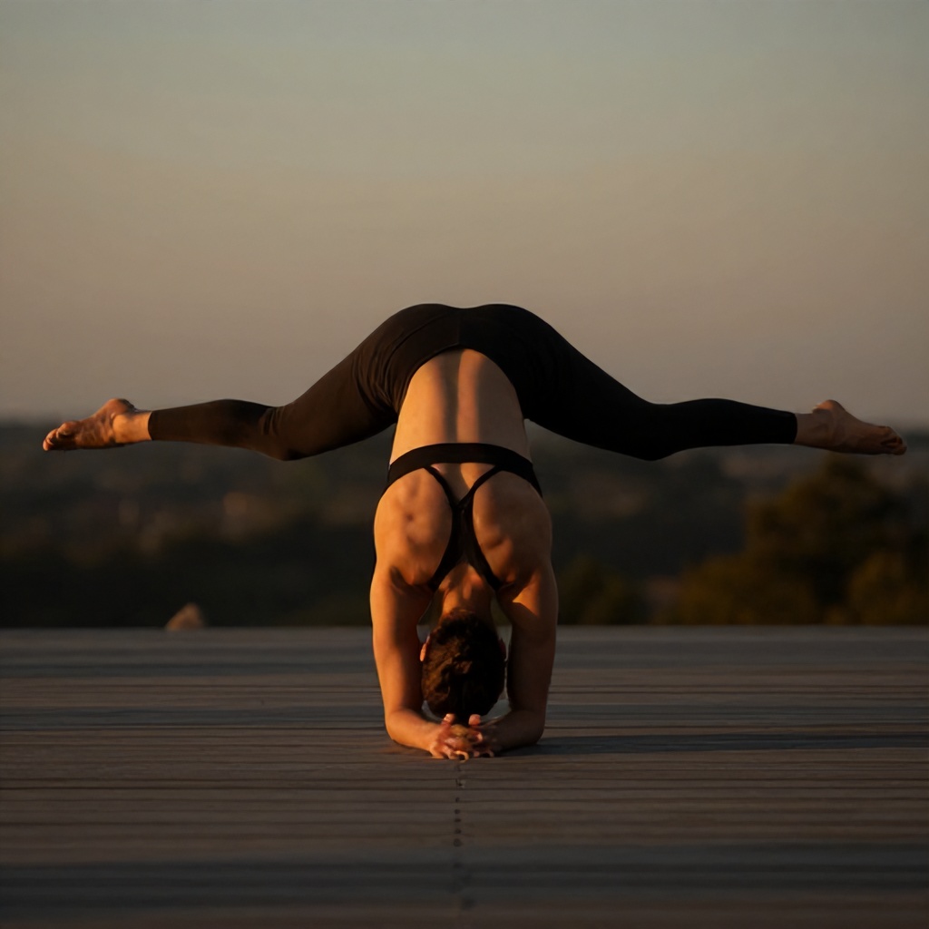 Practicing Advanced Arm Balance Yoga Poses During the Golden Hour