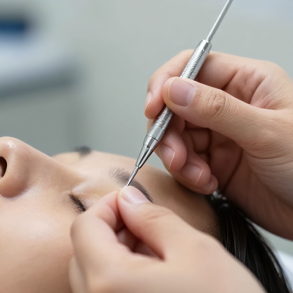Professional Skin Bump Removal Near Eye Using Precision Medical Tool
