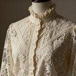 Romantic Cream Lace Blouse with Victorian Ruffles and Moody Floral Aesthetic