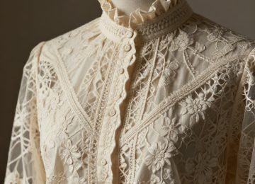 Romantic Cream Lace Blouse with Victorian Ruffles and Moody Floral Aesthetic