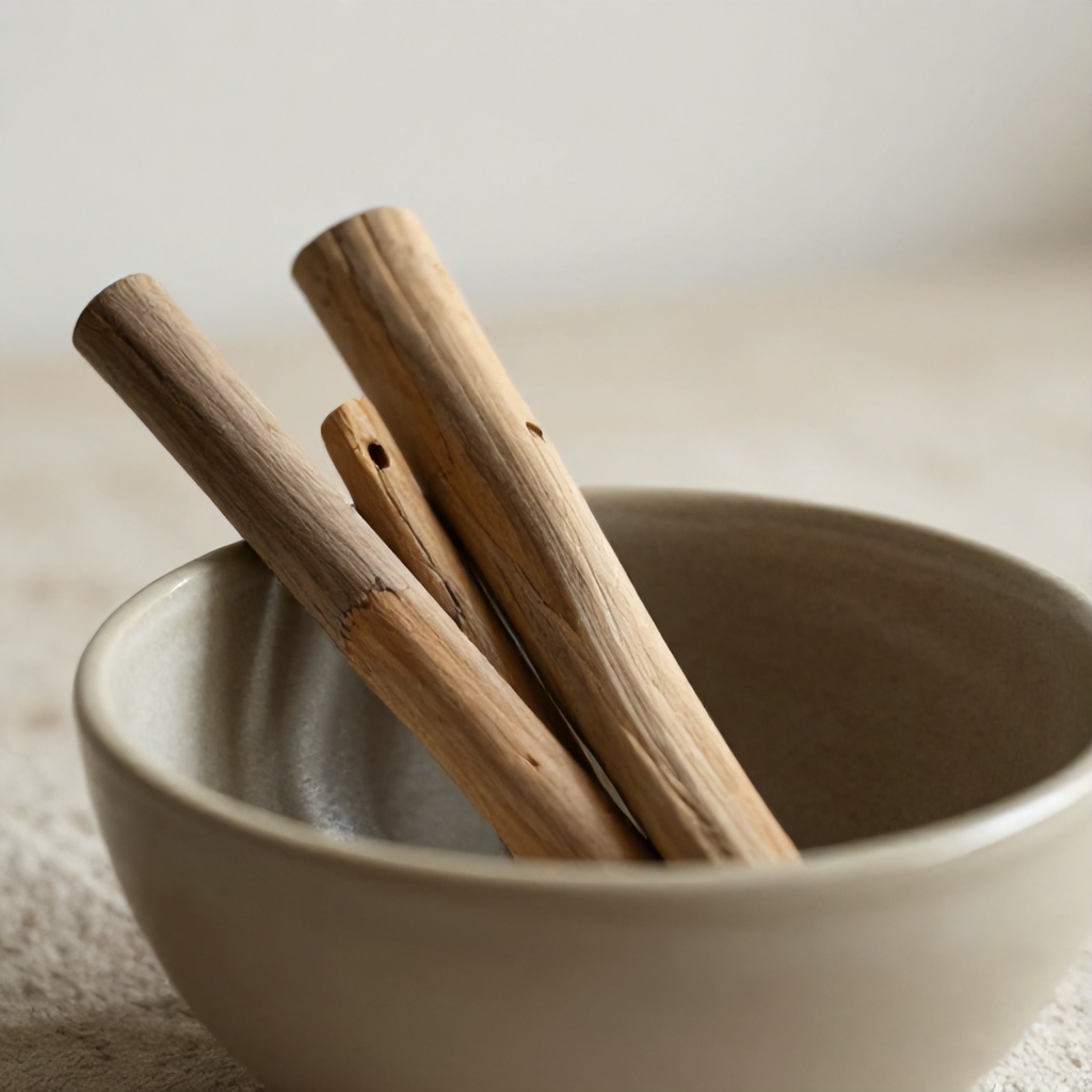 Simple Organic Minimalist Decor Using Natural Wooden Sticks in a Bowl