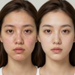 Woman's Face Before and After Acne Treatment Procedure Results