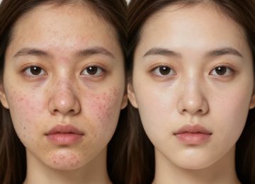 Woman's Face Before and After Acne Treatment Procedure Results