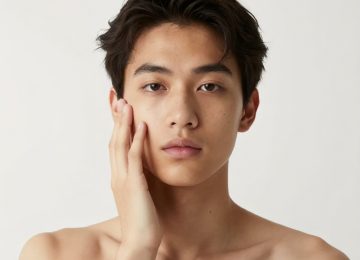 Young Person's Neutral Studio Portrait with Gentle Cheek Touch